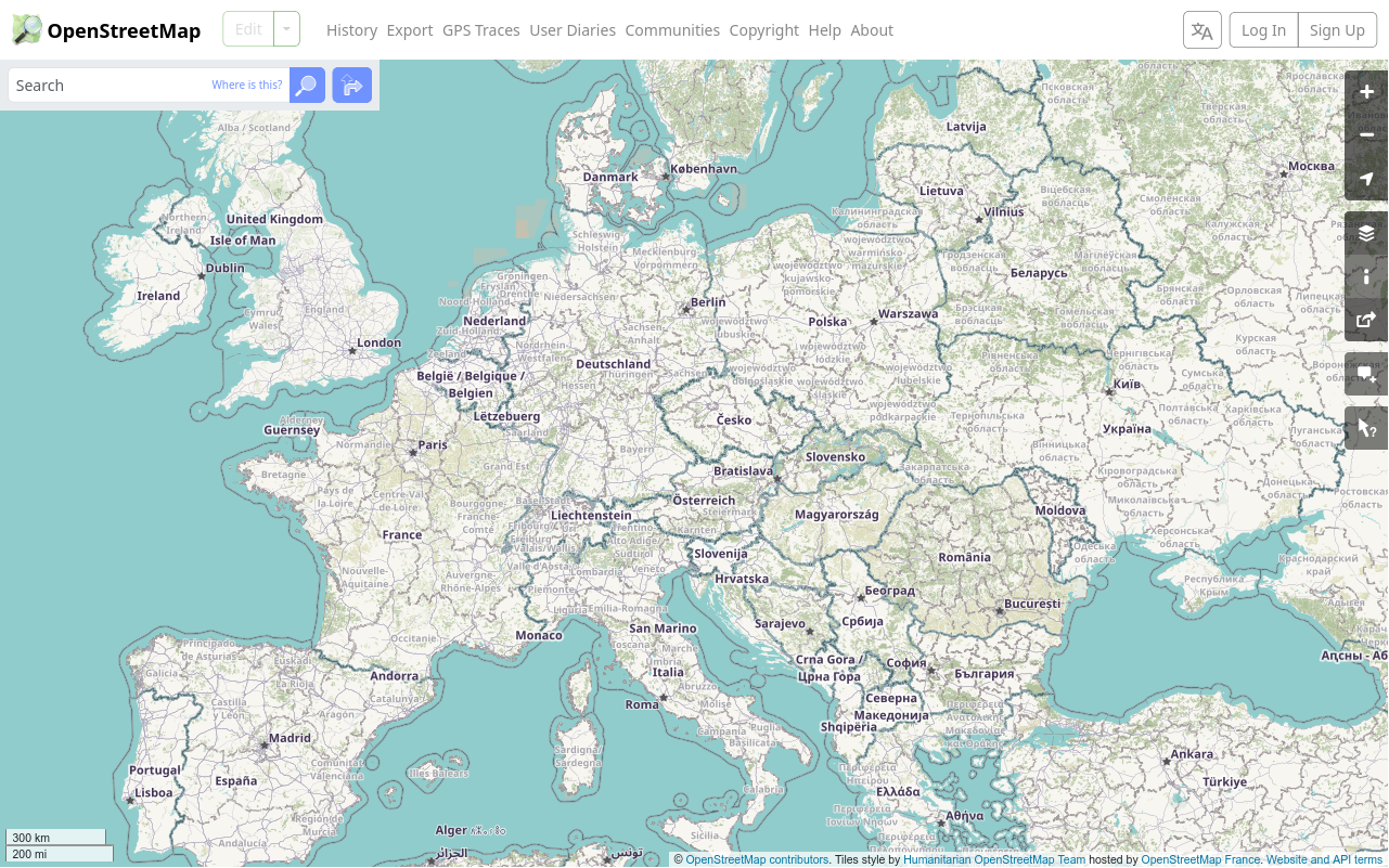 Home page of openstreetmap.org website